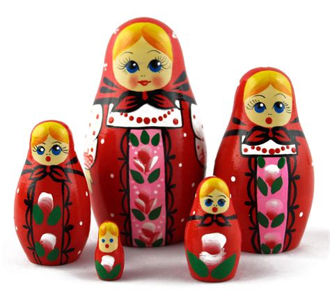 Red Matryoshka Wooden Russian Stacking Dolls For Kids Toys Souvenirs