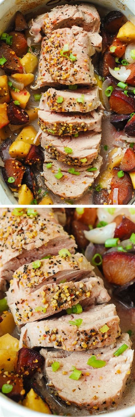 Pork tenderloin, seared to perfection, finished in the oven, and then topped off with a decadent garlic butter. Oven roasted pork tenderloin, with apples and plums. The ...