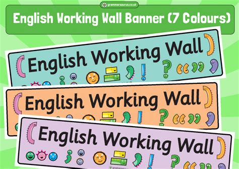 English Working Wall Banner 7 Colours Grammarsaurus