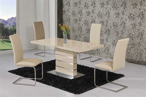 Extending Cream High Gloss Dining Table And 6 Cream Chairs