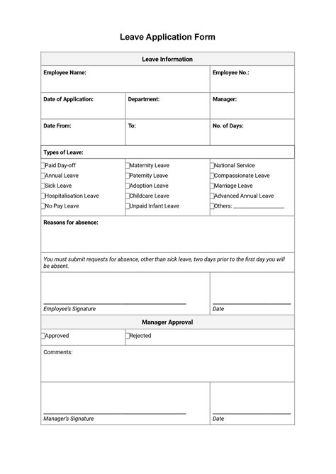 Employee Leave Application Form For Hr Leave Application Form Leave