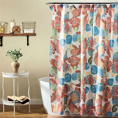 Newmali silk white curtain panel. Layla Floral Shower Curtain in Orange/Blue | Bed Bath & Beyond
