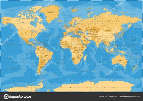 Political Golden Blue World Map Vector Stock Vector Image By