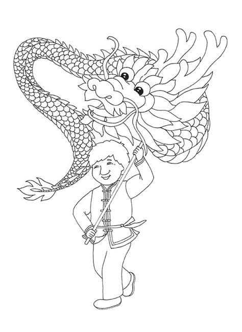 The Boy Play Dragon In Day Chinese New Year Coloring Page Dance