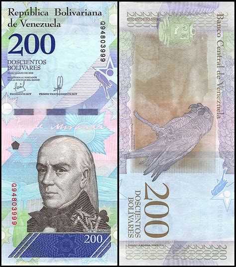 Vanuatu vatu (vuv) venezuelan bolivar (vef) vietnamese dong (vnd) west african cfa franc (xof) yemeni rial (yer) zambian kwacha (zmw). Venezuela 200 Bolivar Soberano, 2018, Used, Francisco de ...