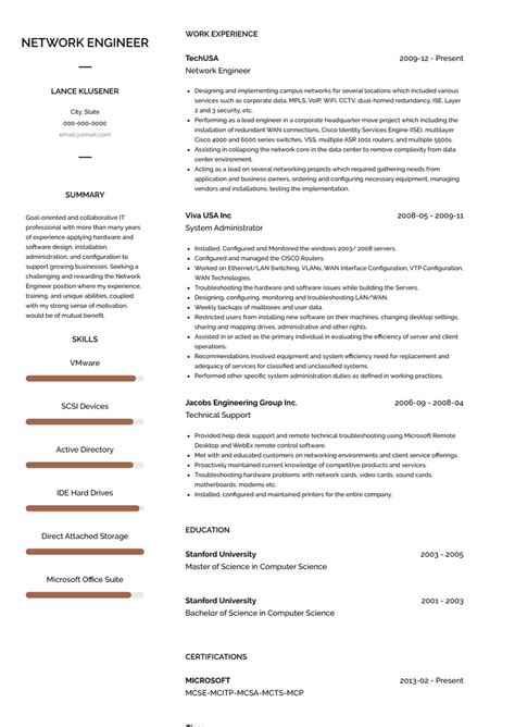 Looking for an idea to create free cv templates? Network Engineer - Resume Samples and Templates | VisualCV
