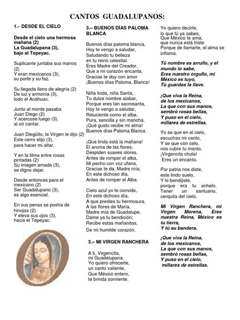 Cantos Guadalupe Pdf María Madre De Jesús Amor