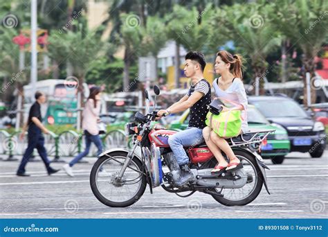 Young Couple On A Chinese Motorcycle Zhuhai China Editorial Stock