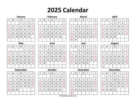 Printable free calendar 2025