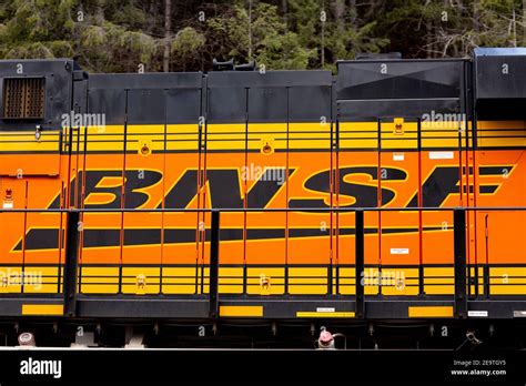 A The Bnsf Burlington Northern And Santa Fe Railway Logo On A Diesel Electric Train Locomotive