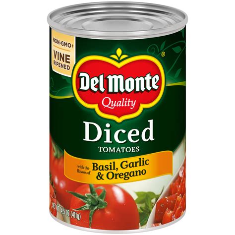 Del Monte Diced Tomatoes With Basil Garlic And Oregano 145 Oz Can
