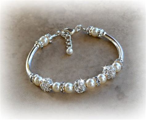 Pearl And Crystal Bridal Bangle Bracelet Etsy