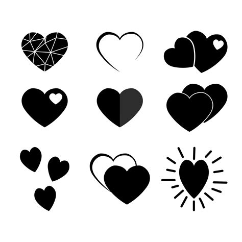 Set Black Love Heart Symbol Icons Design Elements For Valentines Day