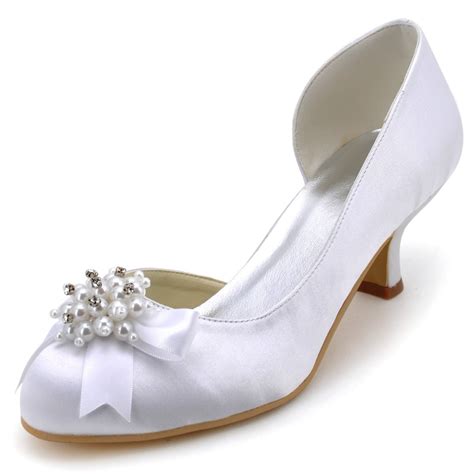 Elegantpark 100114 Women White Prom Party Pumps Low Heel Wedding Pearls