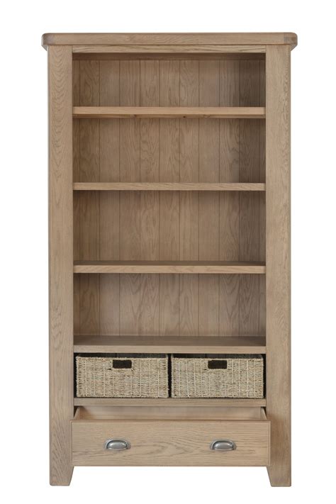 Harrogate Oak Large Bookcase With Drawer And Baskets