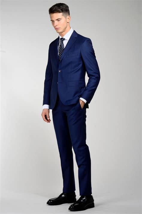 Angelico Blue suit 100s diagonally pattern slim, suits for Man, made of wool, navy