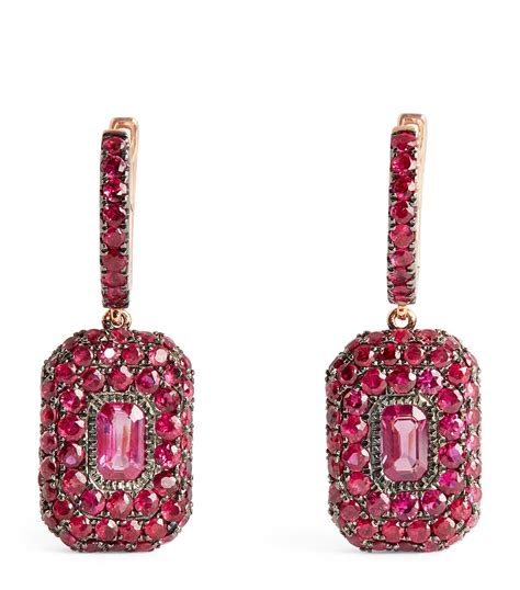 Shay Rose Gold And Ruby Drop Earrings Harrods Us