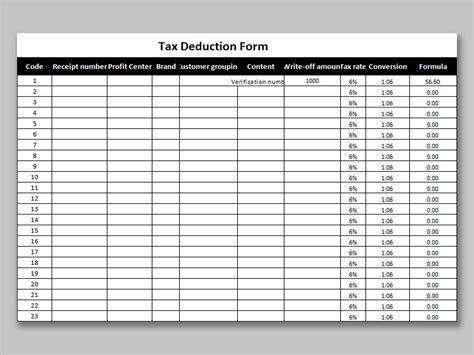 Excel Of Tax Deduction Formxlsx Wps Free Templates