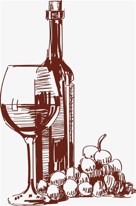 Hand Drawn Sketch Tall Glass Of Red Wine Bottles Png Images Wine