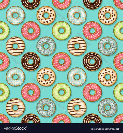 Donuts Seamless Pattern On Blue Background Vector Image