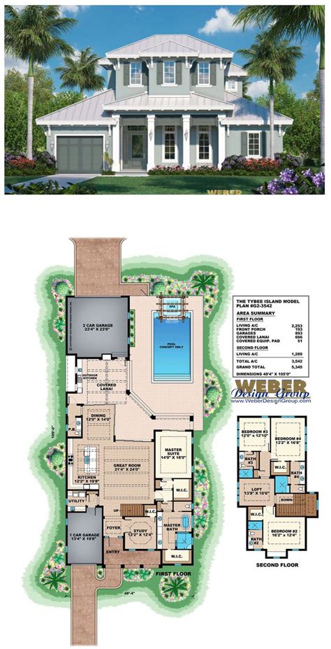 Beach House Plan: Caribbean/Florida Style Coastal Home Floor Plan