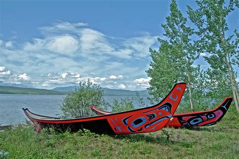 Two Canoes At Tlingit Heritage Center On Teslin Lake Yukon Canada