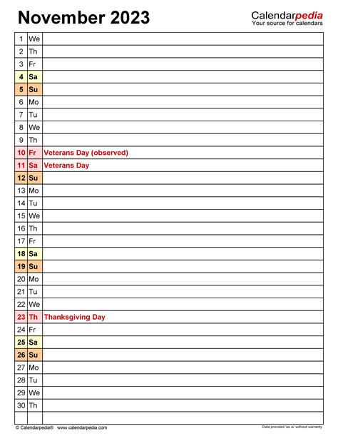 November 2023 Calendar Templates For Word Excel And Pdf