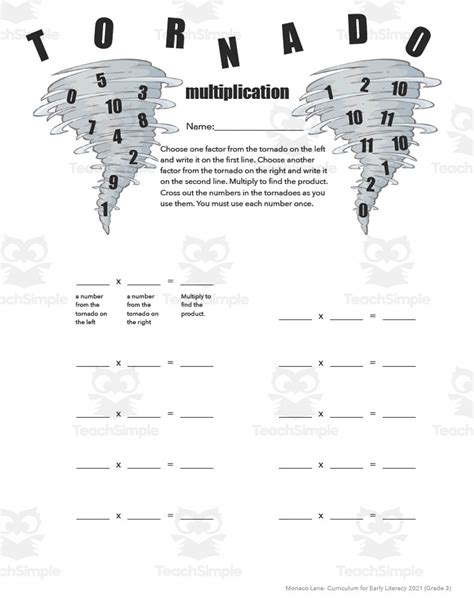 Tornado Multiplication Worksheet By Teach Simple