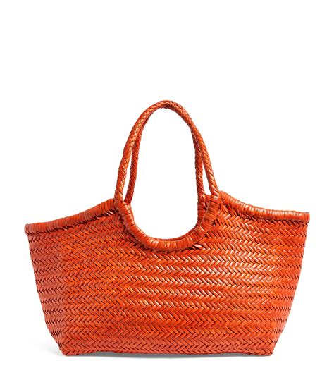Womens Dragon Diffusion Orange Large Leather Woven Nantucket Tote Bag