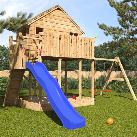 Xxl Play Tower Tree House Stilt Kids Playhouse Sandpit Slide 2