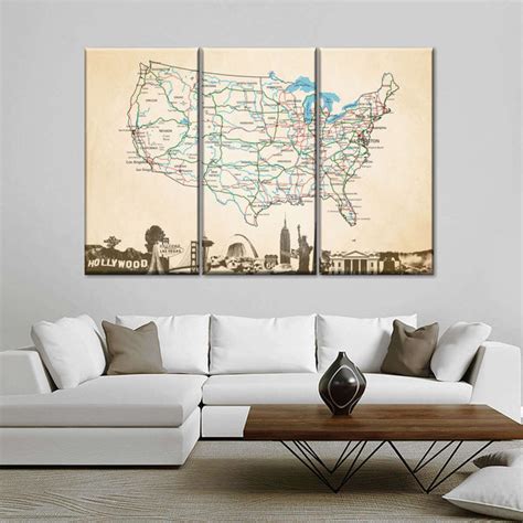Classic Usa Map Masterpiece Multi Panel Canvas Wall Art Elephantstock