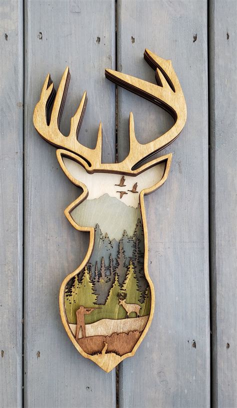 Digital Svg File Glowforge Laser Cut Layered Deer Hunting Etsy