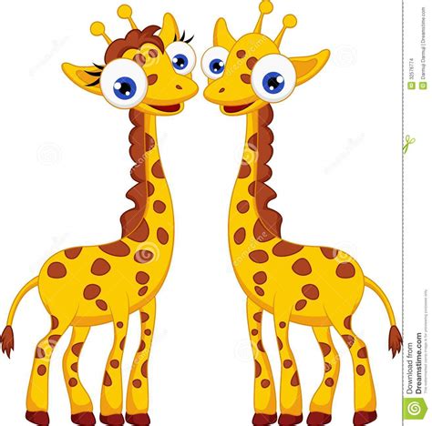 Cute Giraffe Cartoon Couple Stock Vector Illustration Of