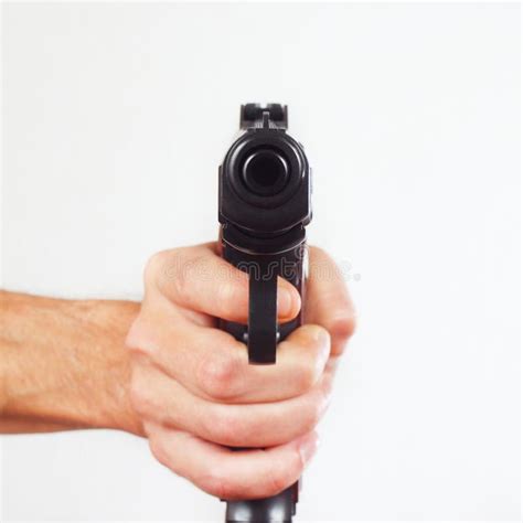 Hand With Gun Pointing Forward Close Up Stock Photo Image Of Holding