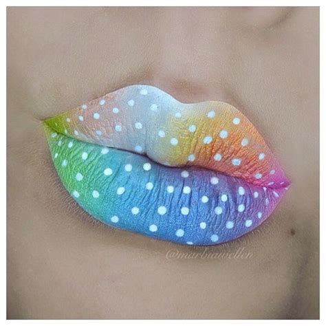 Pastel Rainbow Lip Art Covered With White Dots ~ Really Cute And Unique