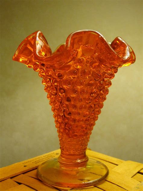 Image Detail For Fenton Hobnail Glass Orange Small Vase With Wavy Top