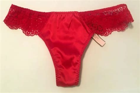 Victorias Secret Very Sexy Red Satin And Lace Tie Back Thong Panties Size