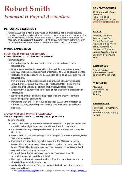 payroll accountant resume samples qwikresume