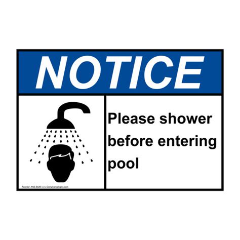 Notice Sign Please Shower Before Entering Pool Sign Ansi