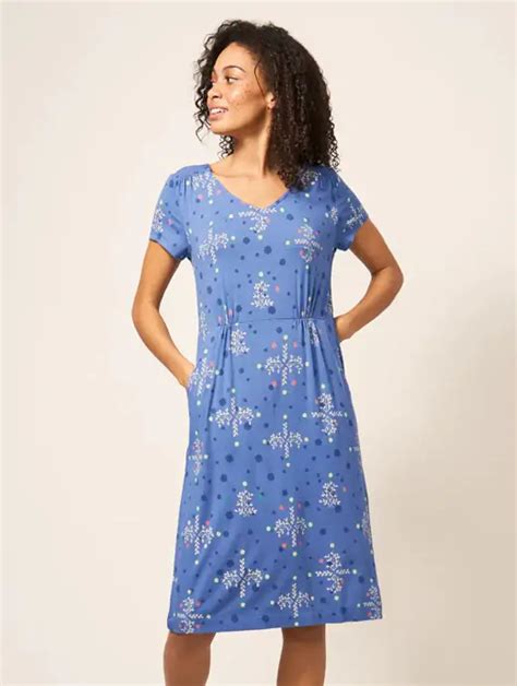 White Stuff Womens Tallie Eco Vero Jersey Dress Blue Multi