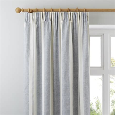 Dunelm Cotton Blue Padstow Lined Pencil Pleat Curtains Pleated