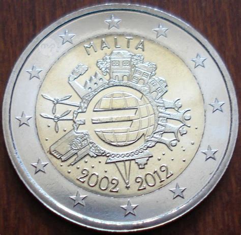 Malta 2 Euro Commemorative Coin 2012 10 Years Of Euro Unc Maltapark