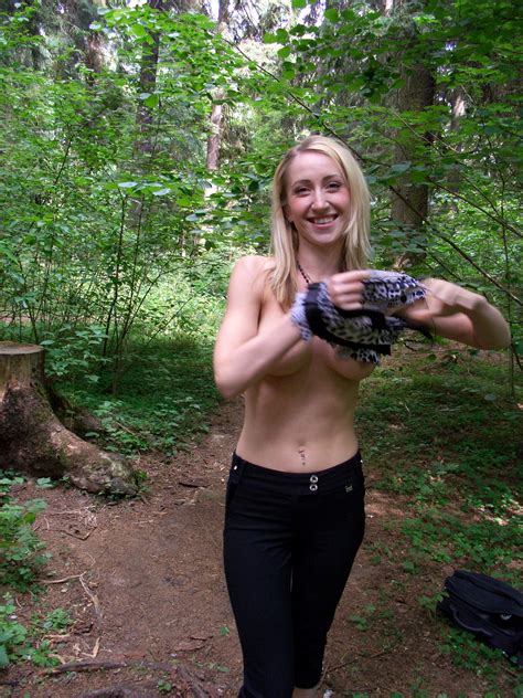 Blonde Girl Walk Naked Tits Forest Outdoor Amateur