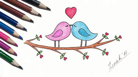 How To Draw Love Birds Easy Youtube