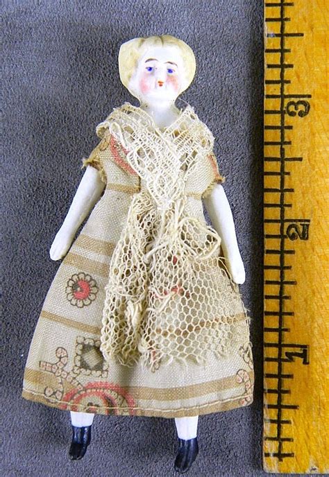 Antique German Miniature China Shoulder Head Blonde Doll 35