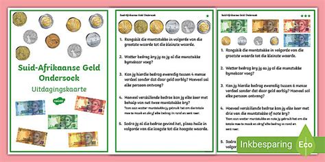 Suid Afrikaanse Geld Ondersoek Uitdagingskaarte Twinkl