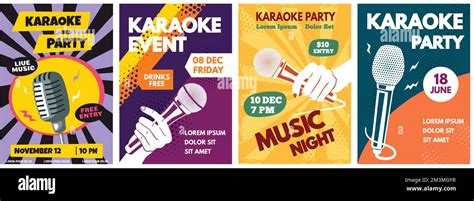 Karaoke Party Flyer Singing Night Banner With Hand Holding Microphone