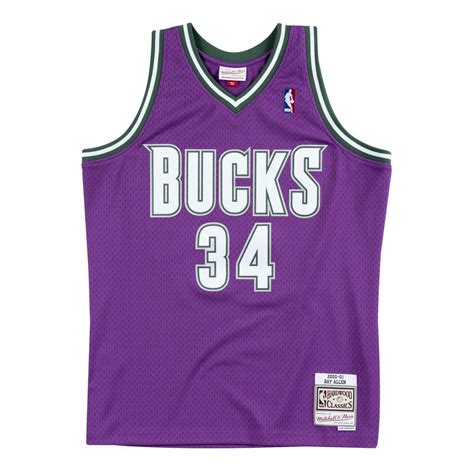 Show off your milwaukee bragging rights with an authentic bucks earned edition jersey, designed exclusively for last year's nba playoff teams.our bucks jersey shop offers is stocked with uniforms for all the hottest milwaukee players including giannis antetokounmpo and thon maker. Mitchell & Ness NBA Milwaukee Bucks Ray Allen Purple ...