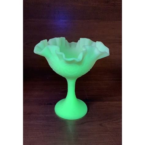 Fenton Accents Vintage Fenton Custard Uranium Glass Persian Medallion Compote Pedestal Bowl