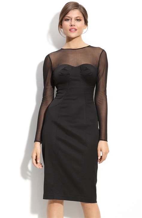 Maggy London Illusion Bodice Woven Sheath Dress In Black Lyst